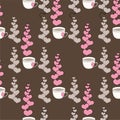 Valentine`s day seamless pattern with coffee cup and hearts. Beautiful greeting card with valentines day seamless Royalty Free Stock Photo