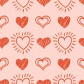 Valentine`s day seamless pattern with hand - drawn hearts. Vector illustration Royalty Free Stock Photo