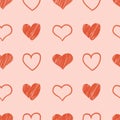 Valentine`s day seamless pattern with hand - drawn hearts. Vector illustration Royalty Free Stock Photo