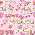 Valentine`s Day seamless pattern with love attributes