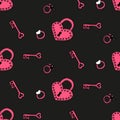 Valentine`s day seamless pattern with pink elements in doodle style. Heart shaped padlock, key, ring. Cute hand drawn texture for Royalty Free Stock Photo