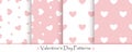Valentine\'s day seamless pattern set. Cute Love set patterns with pink and white hearts