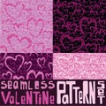 Valentine`s day seamless pattern set with lined hearts