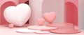 Valentine`s Day sells banners and product platforms with big heart balloon for romantic love elements on red door background