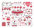 Valentine`s day set of elements on a white background. Vector illustration Royalty Free Stock Photo