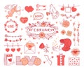 Valentine`s day set of elements on a white background. Vector illustration Royalty Free Stock Photo