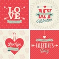 Valentine`s day set - four cards. Vector liistration.