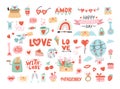 Valentine`s Day set with heart and other elements on a white background. Valentine`s day, wedding and love concept. Vector Royalty Free Stock Photo