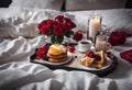 Valentine\'s Day soft breakfast delicious roses bed present Tray Royalty Free Stock Photo