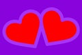 Double Red heart design on violet colour background Royalty Free Stock Photo