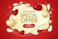 Valentine`s day special offer background with abstract shapes. Valentine`s day sale 70% off poster or banner.