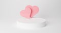 Valentine`s day stage podium mock up with pink heart product display showcase 3d render. Premium modern podium stand. Holiday