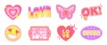 Valentine\'s Day sticker pack in Y2K retro aesthetic, set of cute drawings, hearts, butterfly, face and abstract forms