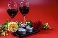 Rose, red wine and heart-shaped dragon fruit Royalty Free Stock Photo