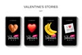 Valentine`s day stories template. Streaming. Creative universal Editable set in trendy style with emoji smiley faces Royalty Free Stock Photo