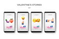 Valentine`s day stories template. Streaming. Creative universal Editable set in trendy style with emoji smiley faces Royalty Free Stock Photo