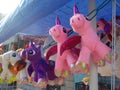 Mexico: Valentines Day street stall stuffed toy unicorns