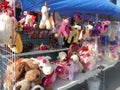 Mexico: Valentines Day street stall stuffed toy unicorns and bears