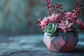 Valentine's day succulent arrangement in a geometric pot with blush and serenity blue tones Royalty Free Stock Photo