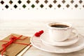 Valentine`s day surprise tea set on white background Royalty Free Stock Photo