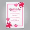 Valentine`s day sweet invitation template with pink heart shape with present box