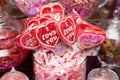 Valentine`s day sweets set. Colorful candies, jellies, lollipops, marshmallows Royalty Free Stock Photo