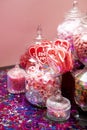 Valentine`s day sweets set. Colorful candies, jellies, lollipops, marshmallows Royalty Free Stock Photo