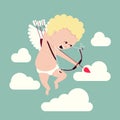 Valentine`s Day symbol Cupid draws a bow to induce romantic love