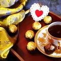 Valentine`s Day, a symbol of love. Still life - tea in a golden Royalty Free Stock Photo