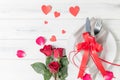 Valentine`s day table setting with plate Royalty Free Stock Photo