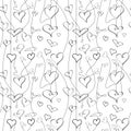 Valentine`s Day tangled heart outlined seamless repeat pattern in black and white