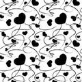 Valentine`s Day tangled heart solid seamless repeat pattern in black and white