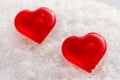 Valentine`s day two hearts in winter in the snow Royalty Free Stock Photo