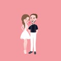 Valentine s Day two people in love standing smile cartoon drawing style