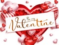 Valentine`s day vector background template. Happy valentine`s day text in white space with 3d floating hearts and paper cut. Royalty Free Stock Photo