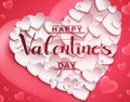 Valentine`s day vector banner background. Happy valentine`s day greeting text in romantic white paper cut hearts for valentine`s. Royalty Free Stock Photo