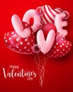 Valentine`s day vector concept design. Happy valentine`s day text with love and heart 3d realistic balloon and bubbles element. Royalty Free Stock Photo