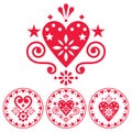 Valentine`s Day vector design elements set for greeting card or wedding invitation - Scandinavian style patterns with hearts and f Royalty Free Stock Photo