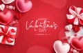 Valentine`s day vector design. Happy valentine`s day text with heart balloons, gift box and candy elements. Royalty Free Stock Photo