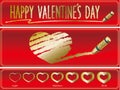 Set of Valentine`s Day vector graphic design elements with vibrant red background. Royalty Free Stock Photo