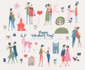 You are the one. Valentines day greeting card in vintage style with cute couples