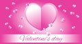 Valentine`s day. Vector illustration. 3d pink paper hearts with text on white stripe. Cute love sale banner or greeting card on is Royalty Free Stock Photo