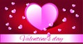 Valentine`s day. Vector illustration. 3d pink paper hearts with text on white stripe. Cute love sale banner or greeting card on is Royalty Free Stock Photo