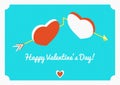 Valentine's day vector postcard. Hearts on the arrow blue background.