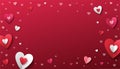 Valentine`s Day vector red background with paper red and white hearts Royalty Free Stock Photo