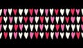 Valentine`s Day Vector Seamless Horizontal Border Pattern with Hand-Drawn Pink and Read Hearts on Black Background Royalty Free Stock Photo