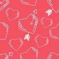 Valentine's Day seamless pattern with hearts, arrow, broken heart, many hearts of different sizes, white line