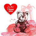 Valentine`s Day Vintage Background. Hand Drawn Illustration With Heart Form Banner