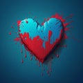 Heart made of paint on blue background. Heart. Love poster. Valentine`s day wallpaper Royalty Free Stock Photo