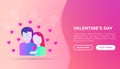 Valentines day web page template: couple in love and hearts around. Modern vector illustration in gradient flat style Royalty Free Stock Photo